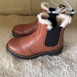 Brown Leather Boots with Fur Trim